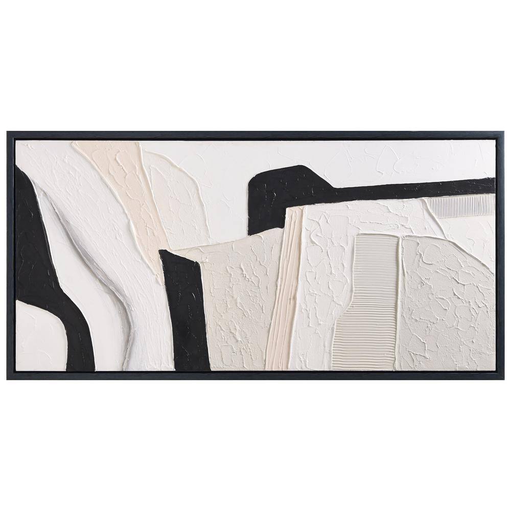 Monochrome Abstract Black and White Textured Canvas Painting, 24" x 48"