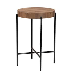 Savion 15.7 in. Walnut Brown and Black Round MDF End Table