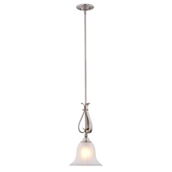 Monrovia 1 Light Brushed Nickel Transitional Mini Pendant Light Ceiling Fixture with White Glass