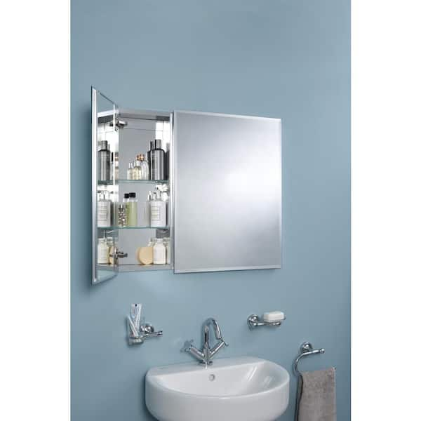 30 in. W x 25.25 in. H x 5-1/4 in. D Frameless Aluminum Recessed or Surface-Mount Medicine Cabinet with Easy Hang System