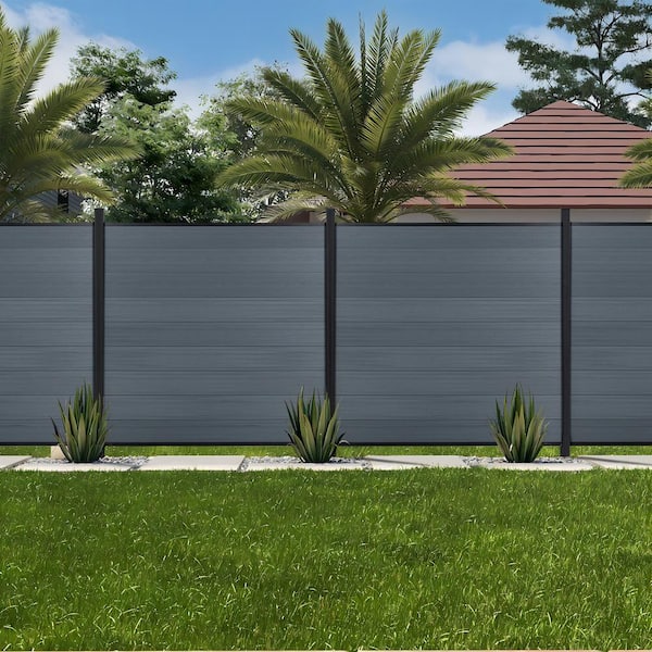 6 ft. H x 6 ft. W Outdoor Grey Composite Fence Panel with One Aluminum Post Garden Fence