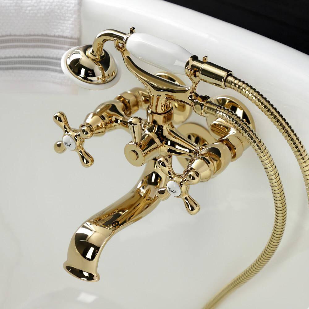 Polished Brass Wall Mount Clawfoot Tub Faucet with Hand Shower