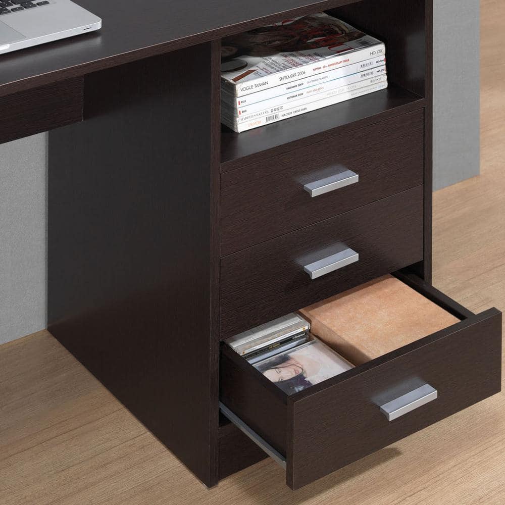 Espresso Gray 51" Wood Desk with 3 Drawers and Shelf