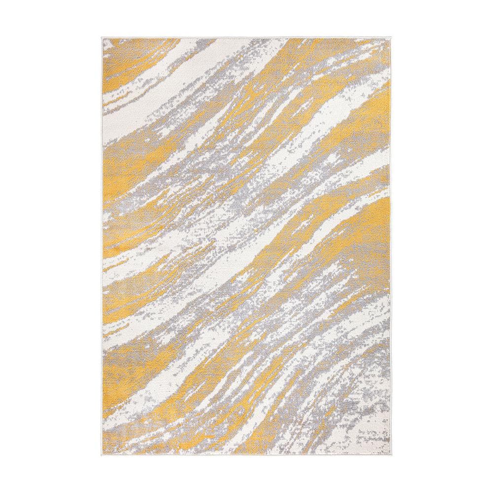 World Rug Gallery Yellow 5 ft. x 7 ft. Modern Abstract Swirl Area Rug