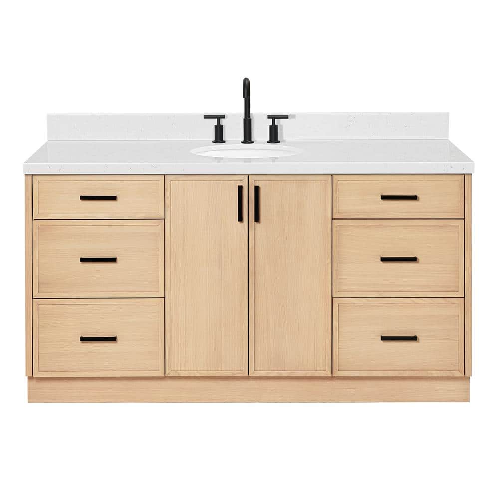 Kelly 66" Light Oak Single Vanity with Carrara Quartz Top