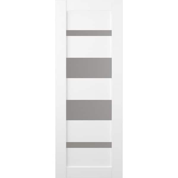 Mirella 32 in. x 80 in. No Bore 4-Lite Solid Core Frosted Glass Bianco Noble Finished Wood Composite Interior Door Slab