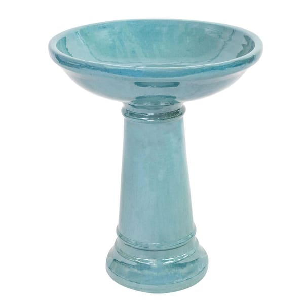 Calais Ceramic Outdoor Bird Bath-Jade Green-25 in. H