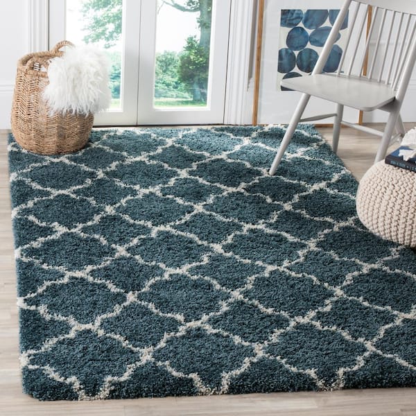 Hudson Shag Slate Blue/Ivory Doormat 2 ft. x 4 ft. Geometric Quatrefoil Area Rug