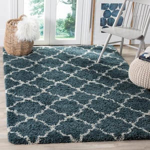 Hudson Shag Slate Blue/Ivory 6 ft. x 9 ft. Geometric Quatrefoil Area Rug