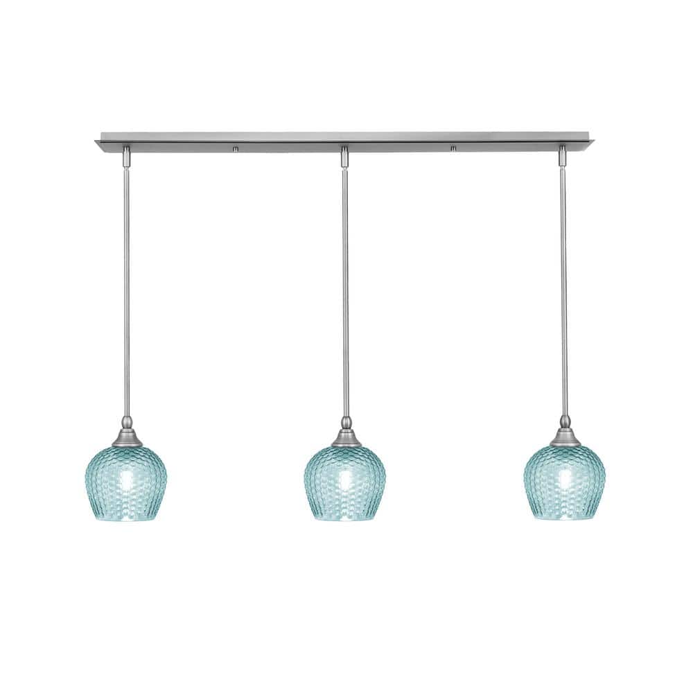 Livingston 100-Watt 3-Light Nickel Shaded Pendant Light with 6 in. Turquois
