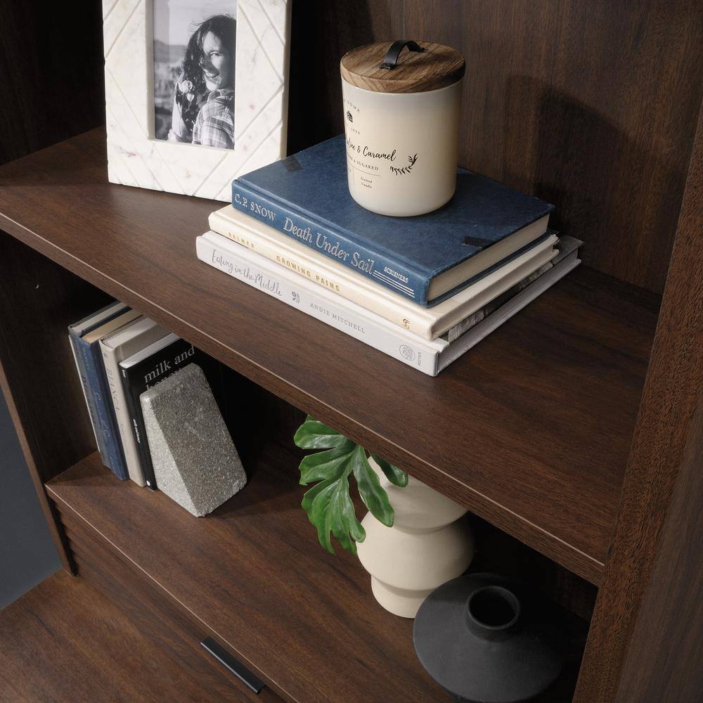 Spiced Mahogany Adjustable Wood Library Hutch with Drawer