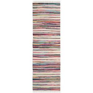 Rag Rug Ivory/Multi 2 ft. x 11 ft. Solid Striped Runner Rug