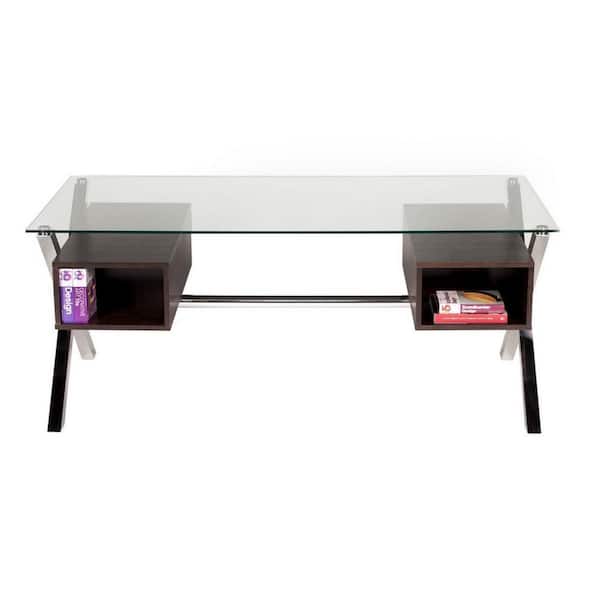 Benjara Tia 71 in. Rectangular Clear Glass Tempered Top 4-Drawer Writing Desk