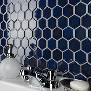 Tribeca 2 in. Hex Glossy Cobalt 11-1/8 in. x 12-5/8 in. Porcelain Mosaic Tile (10.0 sq. ft./Case)