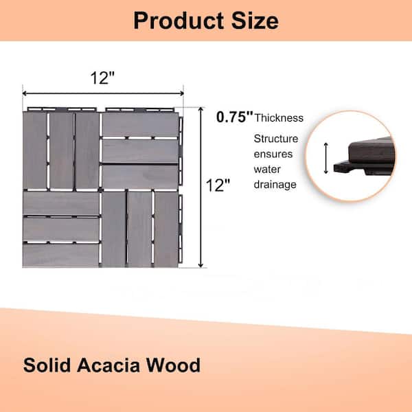 1 ft. x 1 ft. Acacia Wood Deck Tile in Gray (30-Piece)