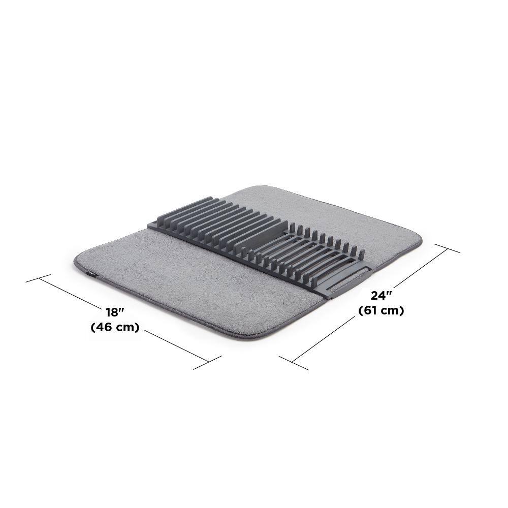 Charcoal Foldable Plastic Dish Drying Rack with Mat