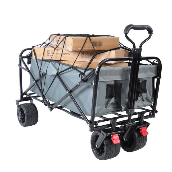 Tunearary 3.2 cu. ft. Gray Metal Folding Garden Cart with 2