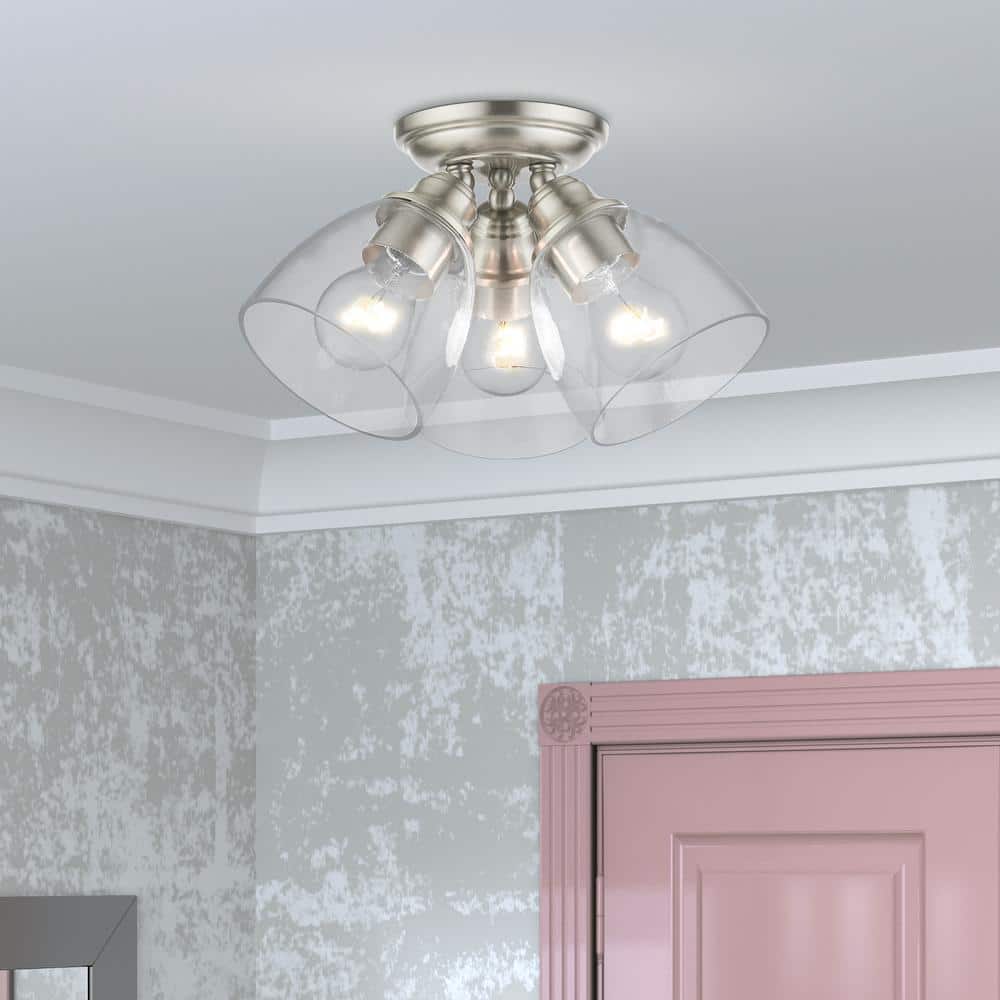 Montgomery Brushed Nickel 3-Light Flush Mount with Clear Glass