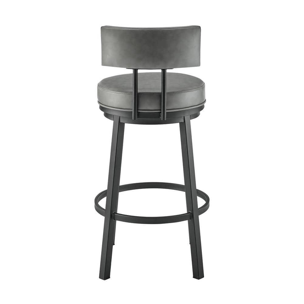 Gray Faux Leather Swivel Bar Stool with Metal Frame