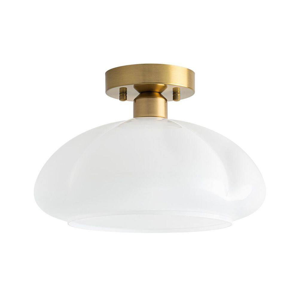 Voryra 1-Light 11.8-in W Mid-Century Modern Brass Opal Glass Round Semi-Flush Mount for Hallway and Bedroom price history on PriceWatchPro