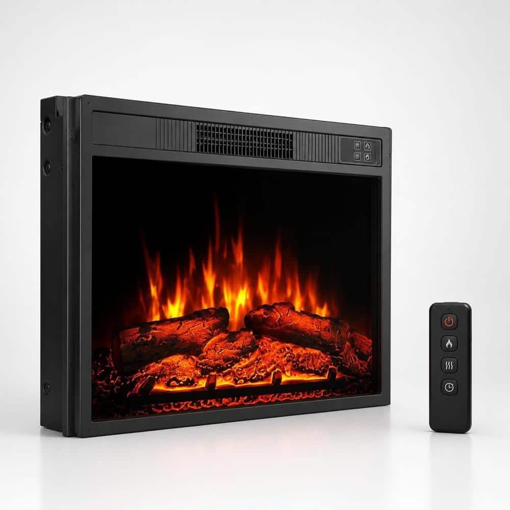 Electric Fireplace Insert, Built-In Electric Heaterbox Heater with Remote Control, 3 Flame, Ember Brightness Levels