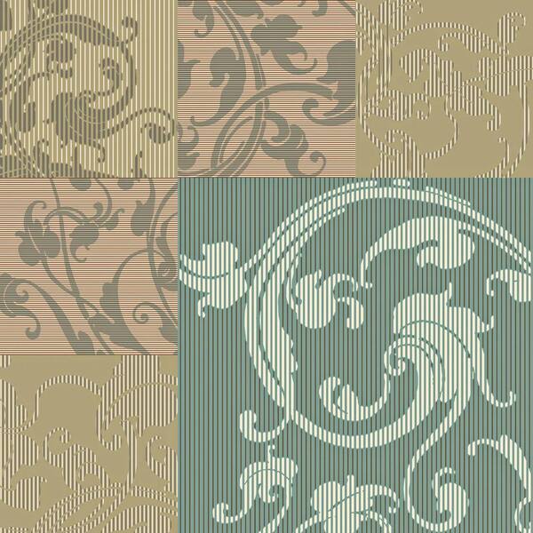 The Wallpaper Company 8 in. x 10 in. Teal, Taupe and Peach Modern Geometric with Classic Acanthus Leaf Overprint Wallpaper Sample