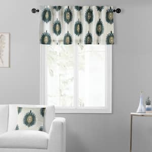 Mayan Teal Blue Printed Cotton Rod Pocket Window Valance - 50 in. W x 19 in. L (1 Panel)