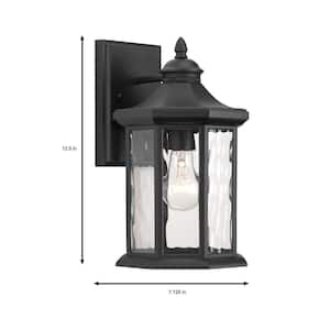 Edition Collection 1-Light Textured Black Clear Water Glass Traditional Outdoor Medium Wall Lantern Light