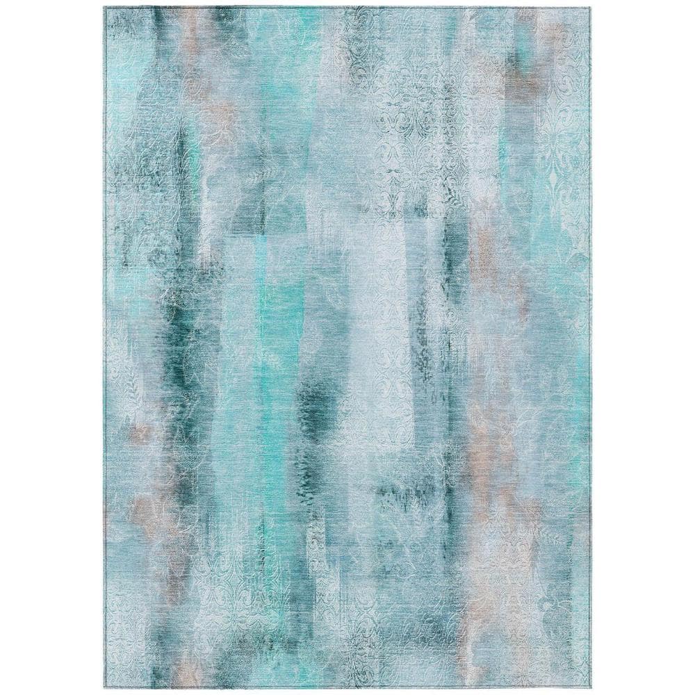 Teal 3 ft. x 5 ft. Woven Border Polyester Rectangle Indoor/Outdoor Area Rug price history on PriceWatchPro