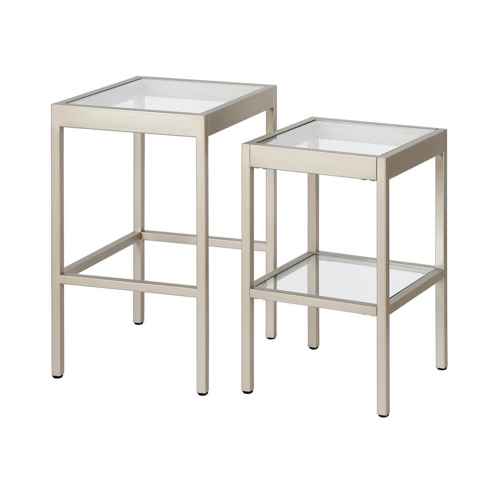 Alexis Silver Metal and Glass Nested Side Tables
