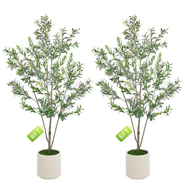 HOMEIBRO 2-Pack of 8 ft. Artificial Olive Trees in White Planters
