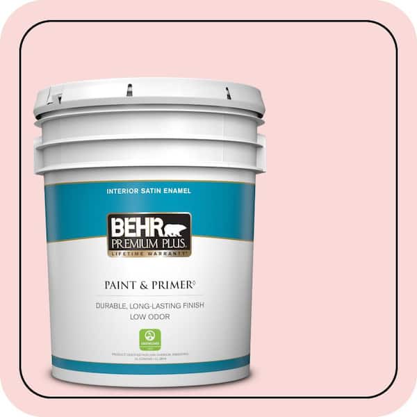 BEHR PREMIUM PLUS 5 gal. #140A-2 Coy Pink Satin Enamel Low Odor Interior Paint & Primer