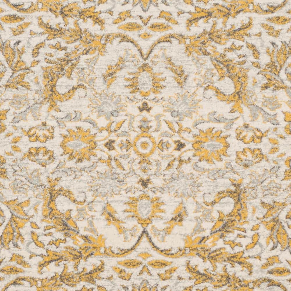 Ivory and Gold Floral Hand-knotted Area Rug