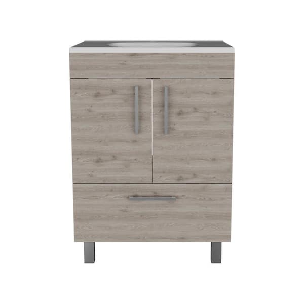 Aoibox 23.62 in. W x 17.71 in. D x 33.46 in. H Freestanding Bath Vanity in Light Gray with Superior Top 1-Drawer 2-Door Cabinet