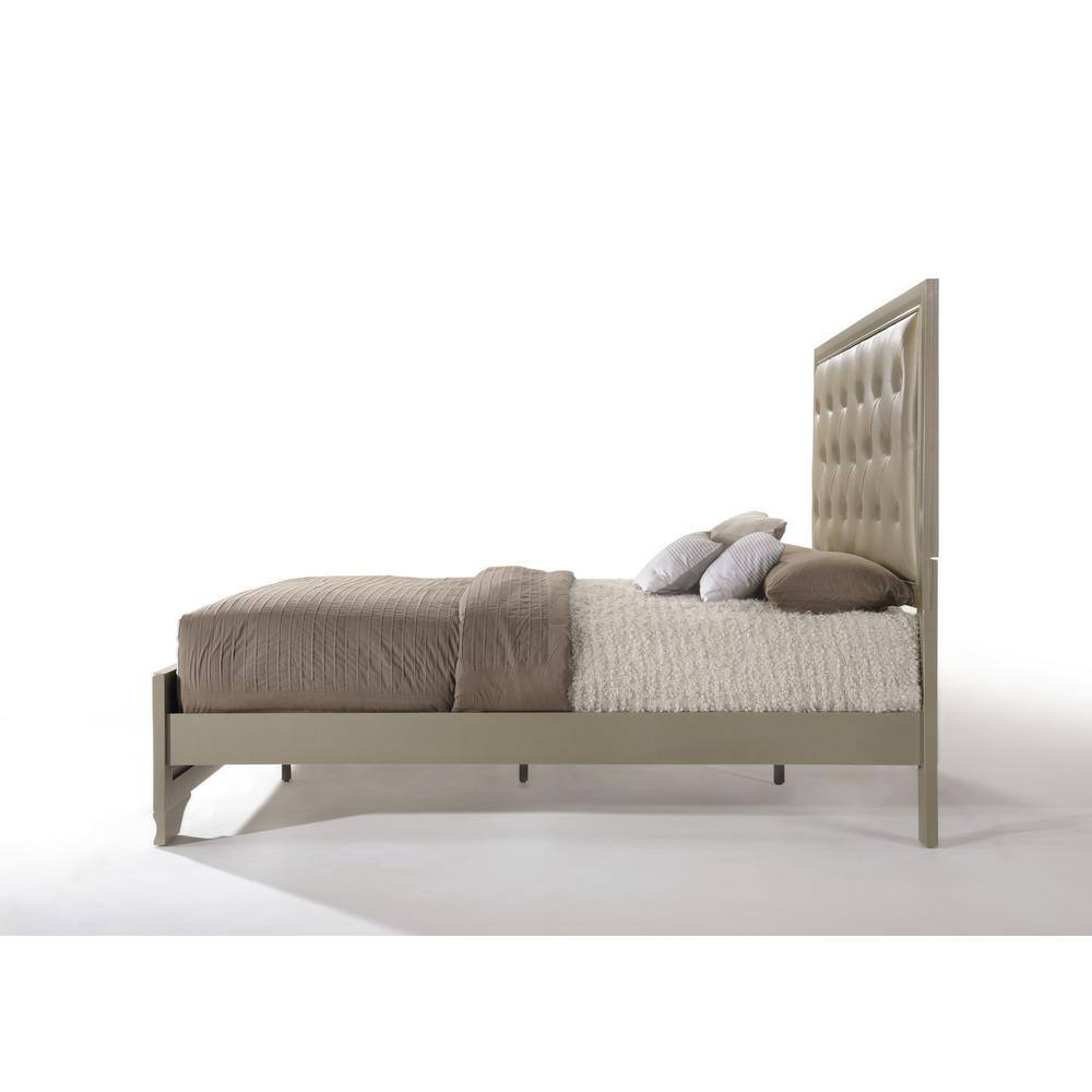 Champagne Queen Faux Leather Tufted Upholstered Bed with Headboard