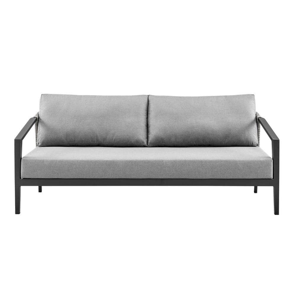 Palma Black Wicker and Aluminum Outdoor Sofa with Dark Gray Cushions