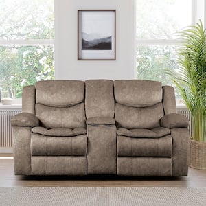 Austin 78.5 in. W Brown Microfiber Double Glider Reclining Loveseat with Center Console