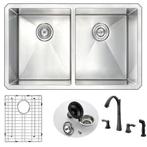 ANZZI MOORE Undermount Stainless Steel 32 in. Double Bowl Kitchen Sink ...