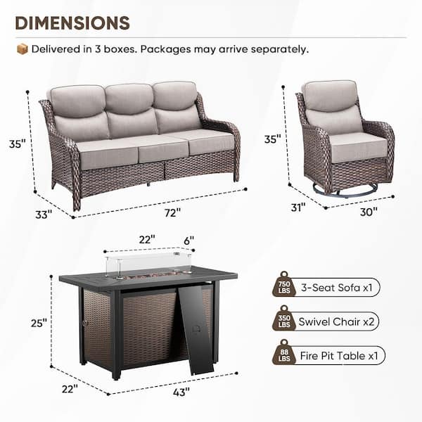 MoonLuxe Brown Wicker Fire Pit Conversation Set with Beige Olefin 6 in. Thick Cushions Patio Swivel Chairs (4-Piece)