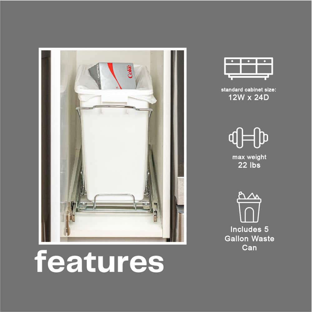 White Plastic Pull-Out Trash Can with Chrome Base