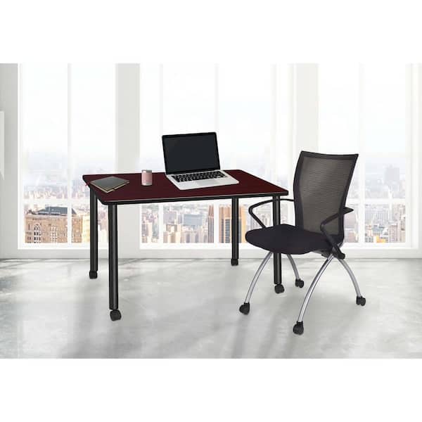 Kee 48 in x 24 in. Mahogany Brown Top Mobile Desk, Black Legs
