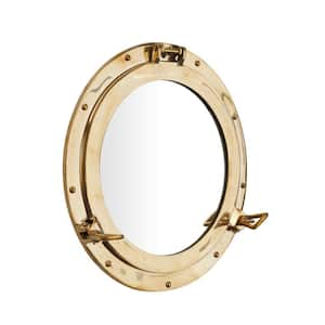 15 in. x 15 in. Round Framed Gold Sail Boat Wall Mirror with Port Hole Detailing