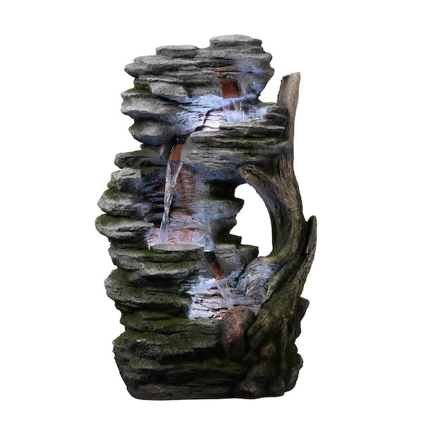 Teamson Home 32 in. Outdoor Cascade Fountain with Adjustable Flow and Electric Pump in Brown