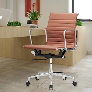 Magic Home Brown PU Leather Alloy Base Low Back Task Office Chair