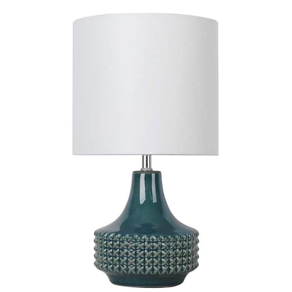 DSI 16 in. Green Ceramic Table Lamp with White Fabric Shade