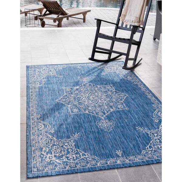 Blue Antique Outdoor 5 ft. x 8 ft. Area Rug