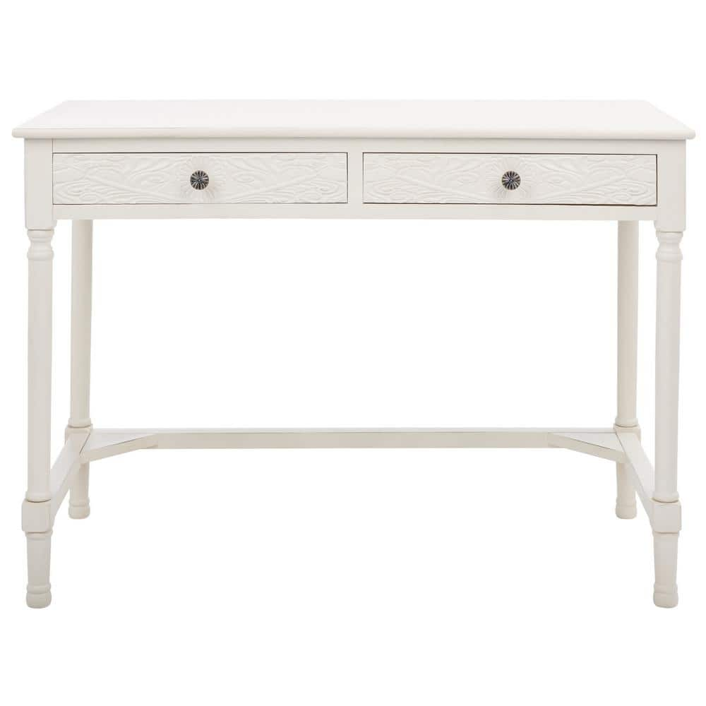 SAFAVIEH Ryleigh 42 in. Rustic White Wood 2-Drawer Writing Desk ...