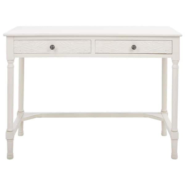 SAFAVIEH Ryleigh 42 in. Rustic White Wood 2-Drawer Writing Desk