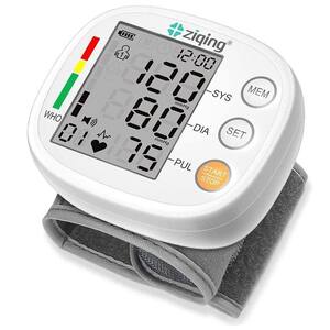 Rechargeable Wrist Blood Pressure with Digital LCD Heart Rate Machine, White