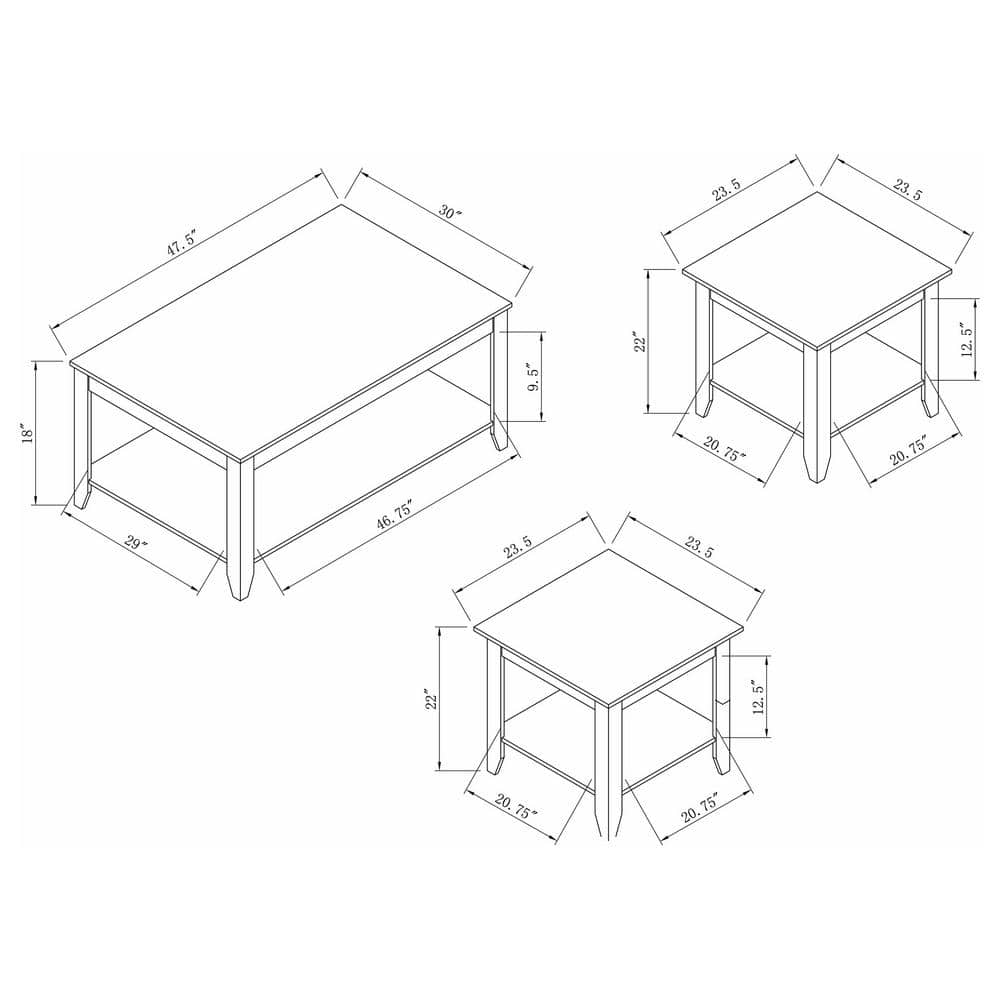 Transitional Black 3-Piece Rectangular Occasional Table Set